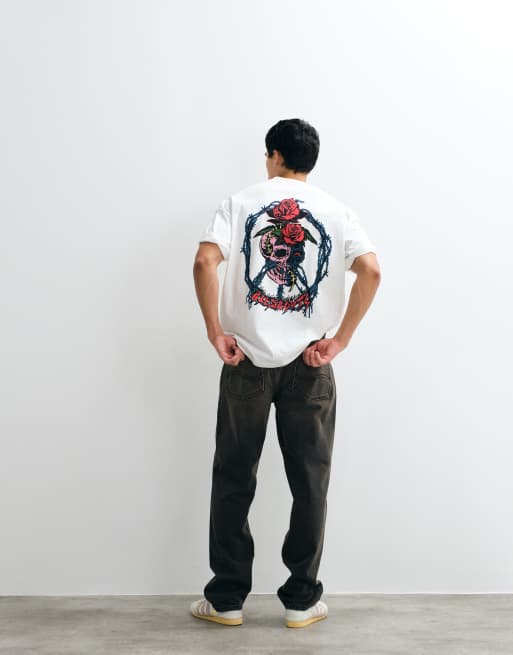 AllSaints x ASOS Exclusive Destruktor graphic logo t-shirt with back print in white, 4 of 5