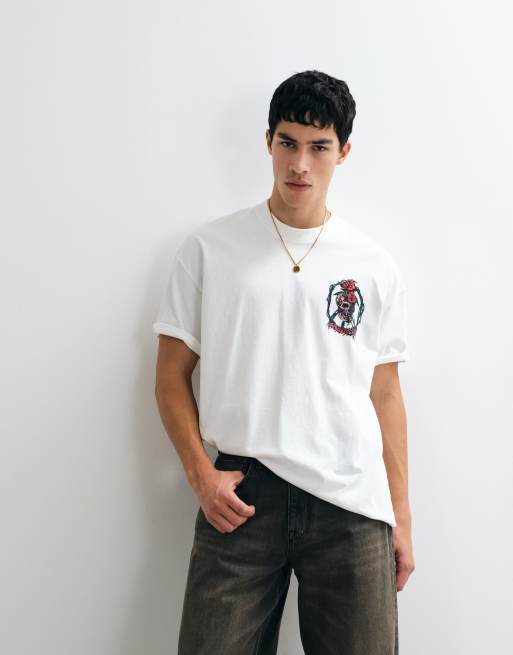 AllSaints x ASOS Exclusive Destruktor graphic logo t-shirt with back print in white, 5 of 5