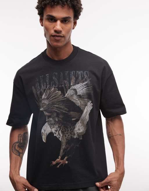 AllSaints x ASOS Exclusive Eagle graphic vintage logo t-shirt in washed black, 3 of 5