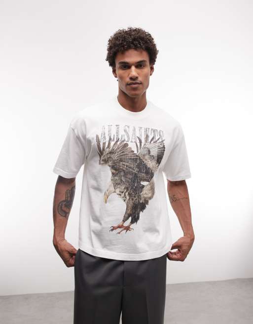 AllSaints x ASOS Exclusive Eagle graphic vintage logo t-shirt in white