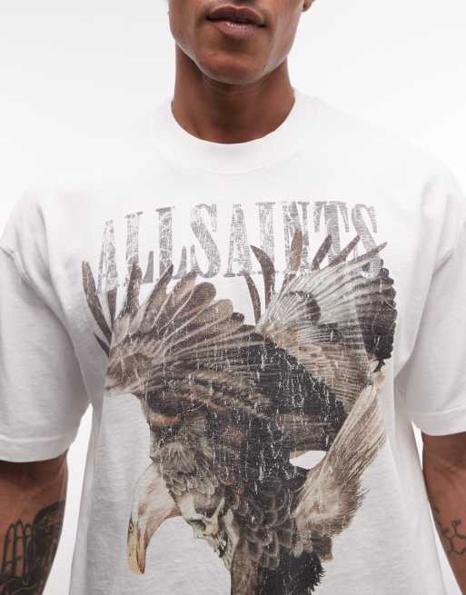 AllSaints x ASOS Exclusive eagle graphic vintage logo t-shirt in white, 2 of 5