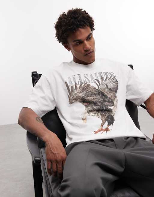 AllSaints x ASOS Exclusive eagle graphic vintage logo t-shirt in white, 5 of 5