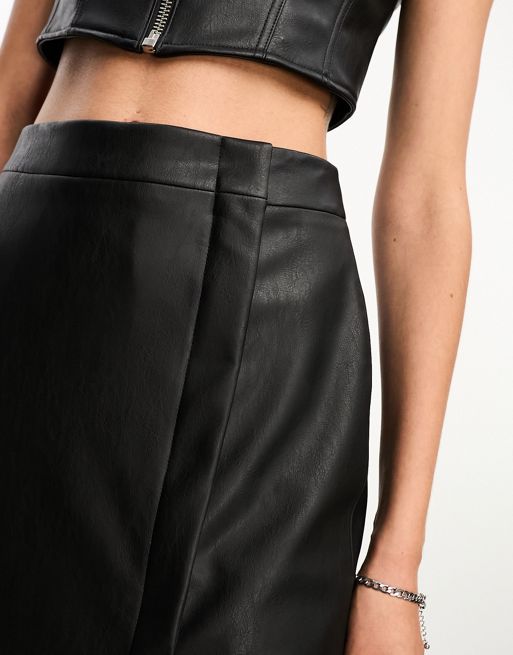 AllSaints x ASOS exclusive faux leather midi skirt in black