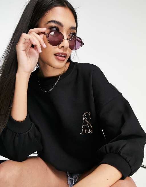 Allsaints x ASOS exclusive Imogen 'loves you' wing oversized sweatshirt in black, 2 of 4