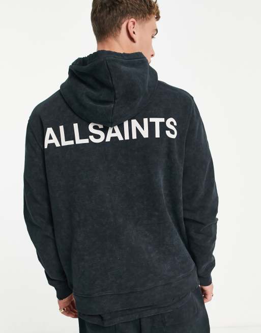 AllSaints x ASOS exclusive Oth relaxed hoodie in acid wash black