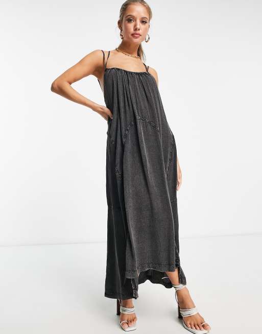 AllSaints x ASOS exclusive parachute midi dress in washed black, 3 of 4