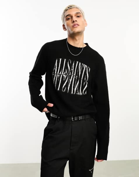 AllSaints x ASOS exclusive Paxton logo jumper in black - view 1