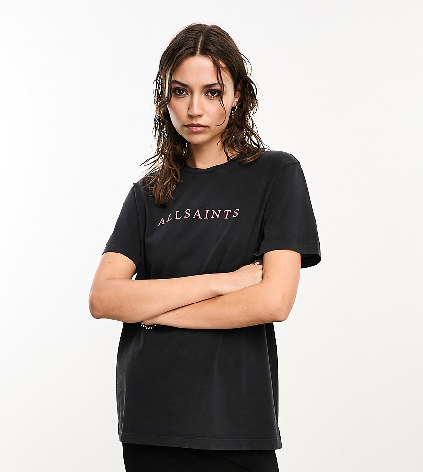 Allsaints X Asos Exclusive Pippa Embroidered Logo T-shirt In Washed Black