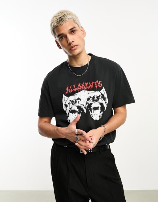 AllSaints x ASOS exclusive Raptorex graphic t-shirt in washed black | ASOS