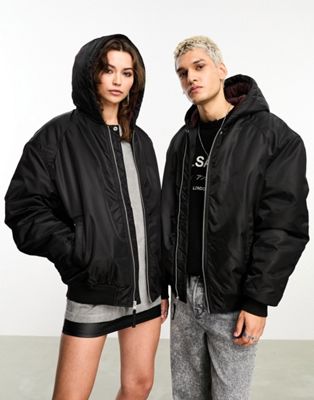 AllSaints x ASOS exclusive Thornson unisex oversized puffer bomber jacket in black