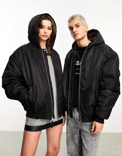 AllSaints x ASOS exclusive Thornson unisex oversized puffer bomber jacket  in black