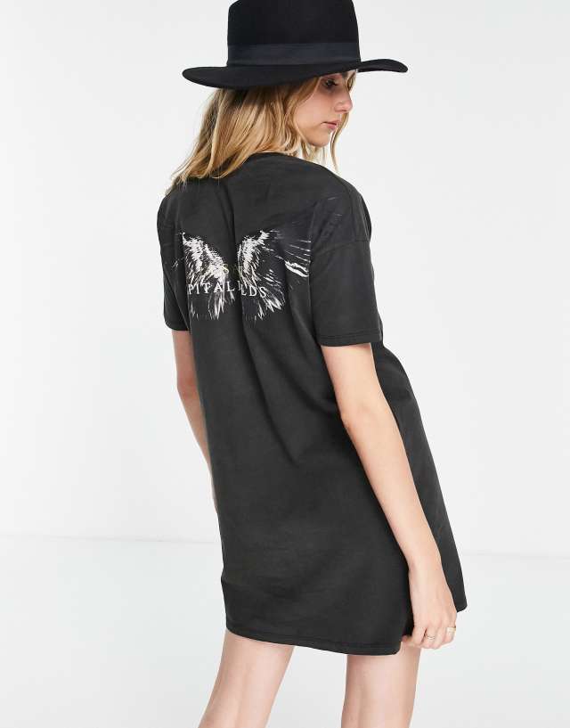 AllSaints x ASOS Exclusive wing T-shirt dress in black