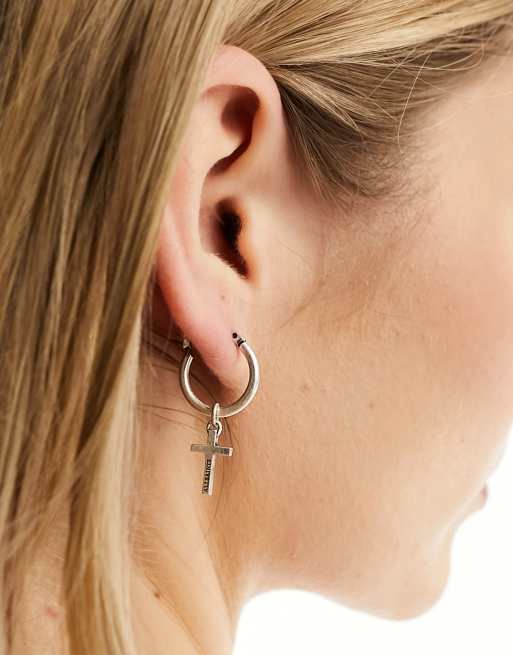 AllSaints x ASOS - Exclusives - Oorringen met kruishanger in zilver, 3 van 4