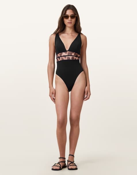 AllSaints – Xalia – Badeanzug in Schwarz - view 1