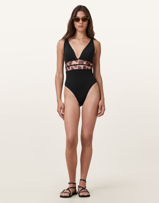 AllSaints – Xalia – Badeanzug in Schwarz