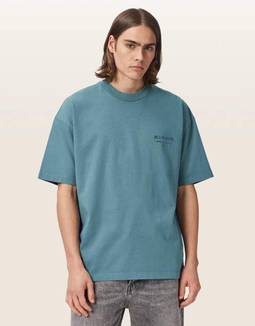 AllSaints - Xander - Camiseta azul lunar de manga corta con cuello redondo, 4 de 7