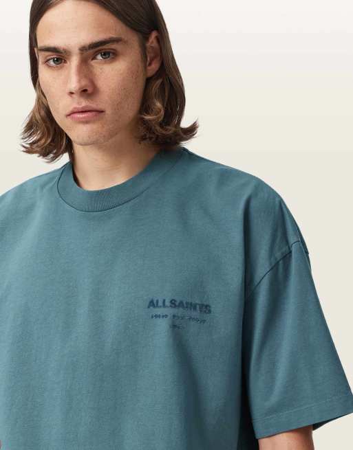 AllSaints - Xander - Camiseta azul lunar de manga corta con cuello redondo, 7 de 7