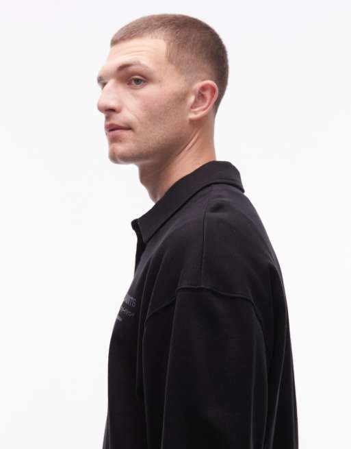 AllSaints – Xander – Czarna bluza dresowa z kołnierzykiem polo, 4 z 5