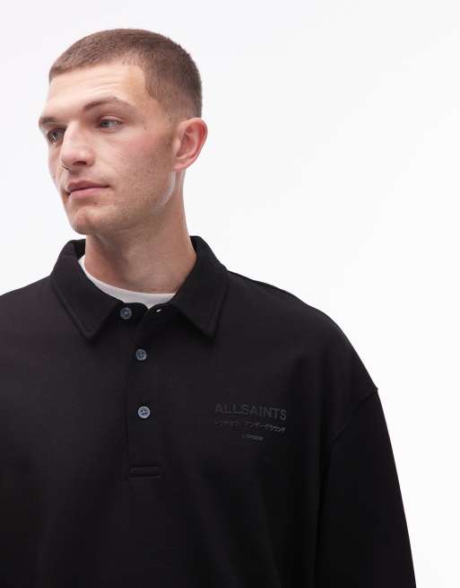 AllSaints – Xander – Czarna bluza dresowa z kołnierzykiem polo, 5 z 5