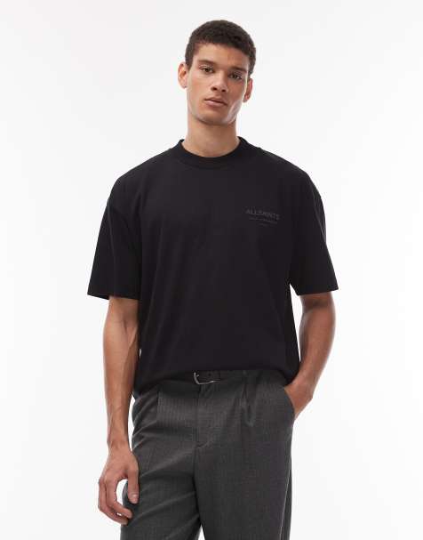 Allsaints xander flocked logo t-shirt in black - view 1