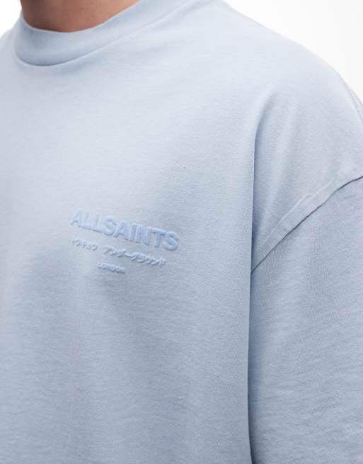 AllSaints – Xander – Kurzärmliges T-Shirt in Hellblau mit Logo, 4 von 5