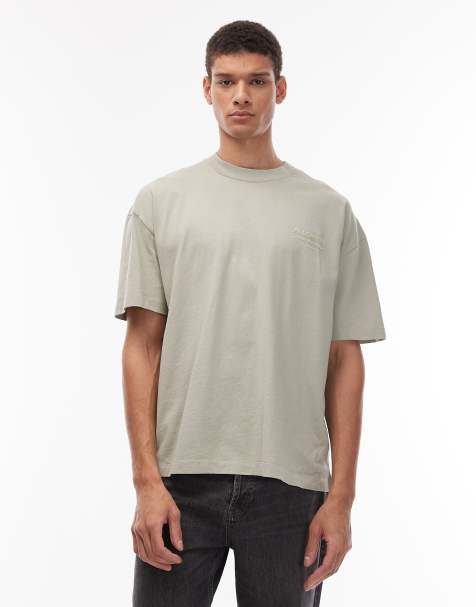 AllSaints – Xander – Ljusgrön t-shirt med flockad logga - view 1