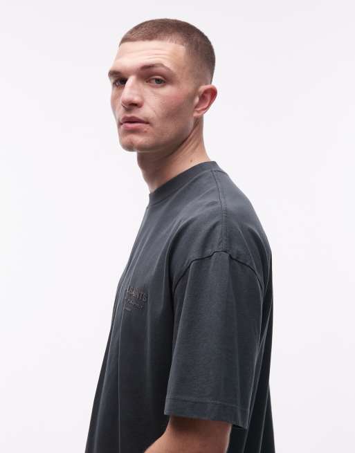 AllSaints – Xander – Niebieski T-shirt z małym logo, 5 z 5