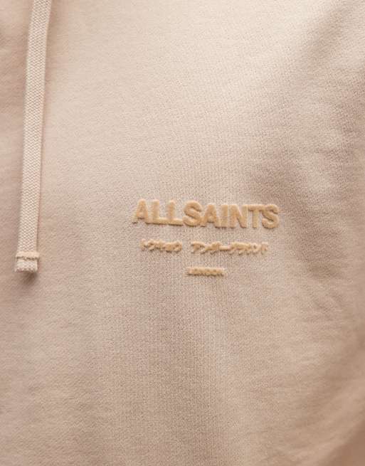 AllSaints Xander Oth graphic logo hoodie in beige, 3 of 5