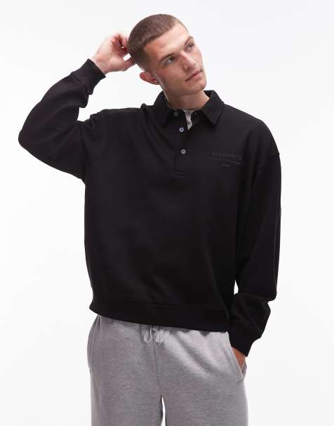 Allsaints Xander sweat polo in black - BLACK - view 1