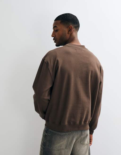 AllSaints Xander Sweatshirt mit Flock-Logo und Rundhalsausschnitt in Braun, 3 von 5