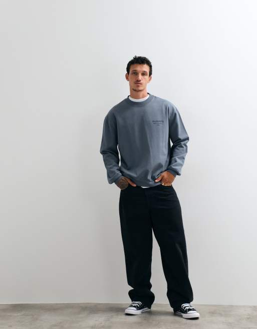 AllSaints Xander Sweatshirt mit Flock-Logo und Rundhalsausschnitt in Grau-Blau, 2 von 5