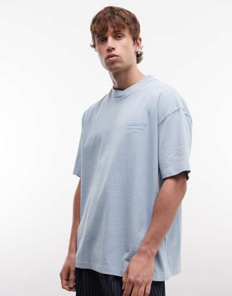 AllSaints - Xander - T-shirt met korte mouwen en logo in lichtblauw - view 1