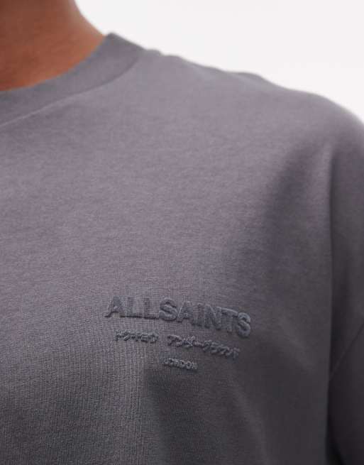 AllSaints - Xander - T-shirt met logo in dezelfde tint in donkerblauw, 5 van 5