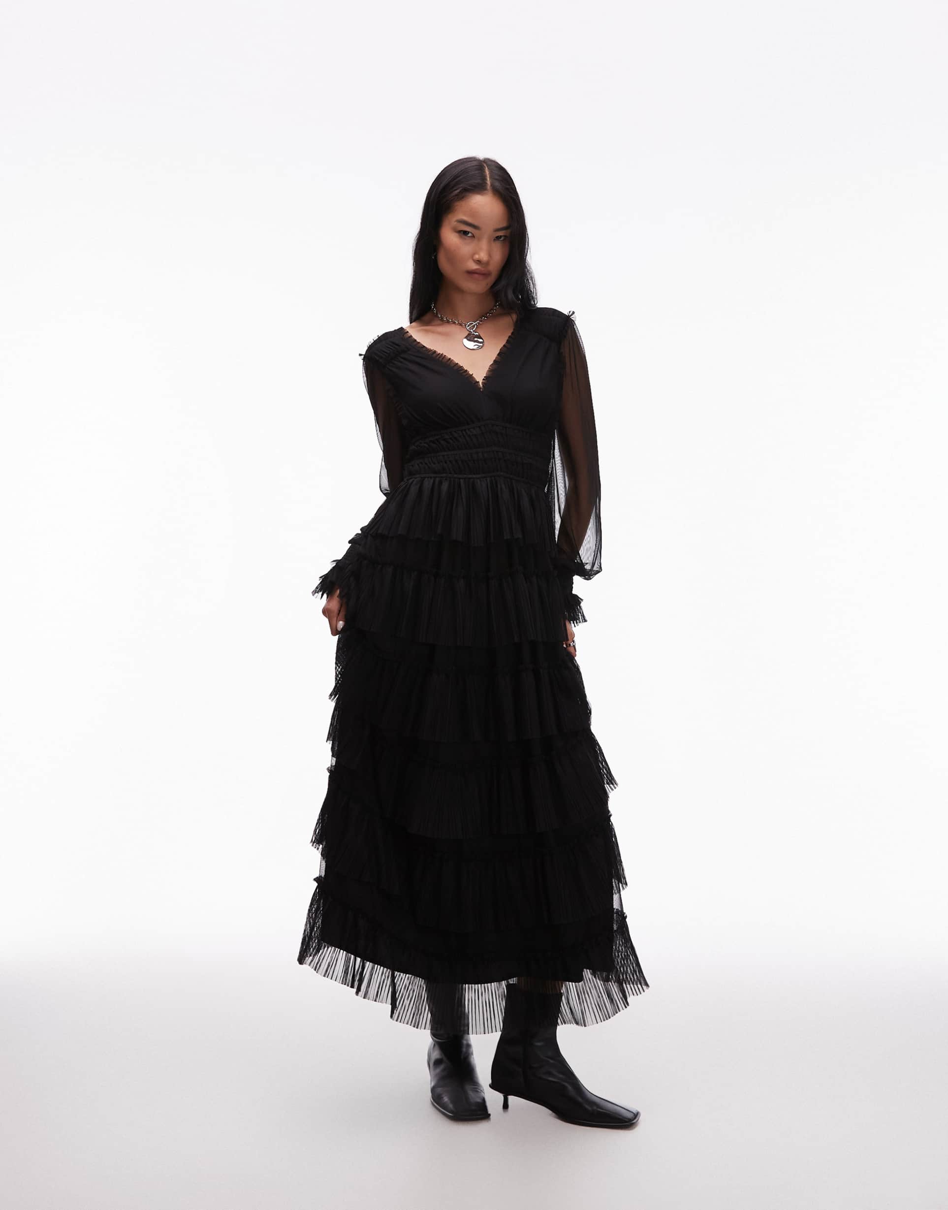 allsaints xantara maxi dress in black