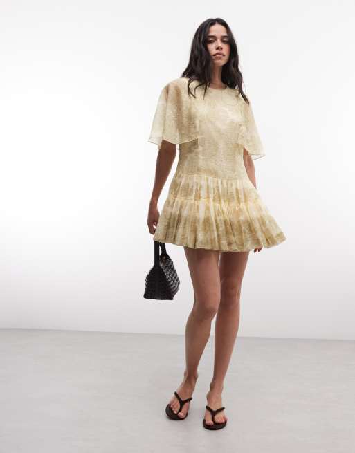 AllSaints - Yanna - Robe courte à col montant avec fleurs, volants et manches courtes - Vert, 2 de 4