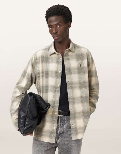 AllSaints – Yuki – Langärmliges Hemd in Sandmuschel-Taupe - view 1