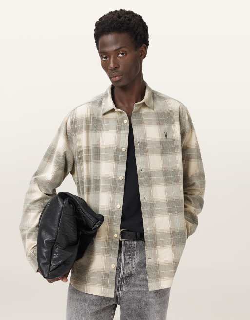 AllSaints – Yuki – Langärmliges Hemd in Sandmuschel-Taupe