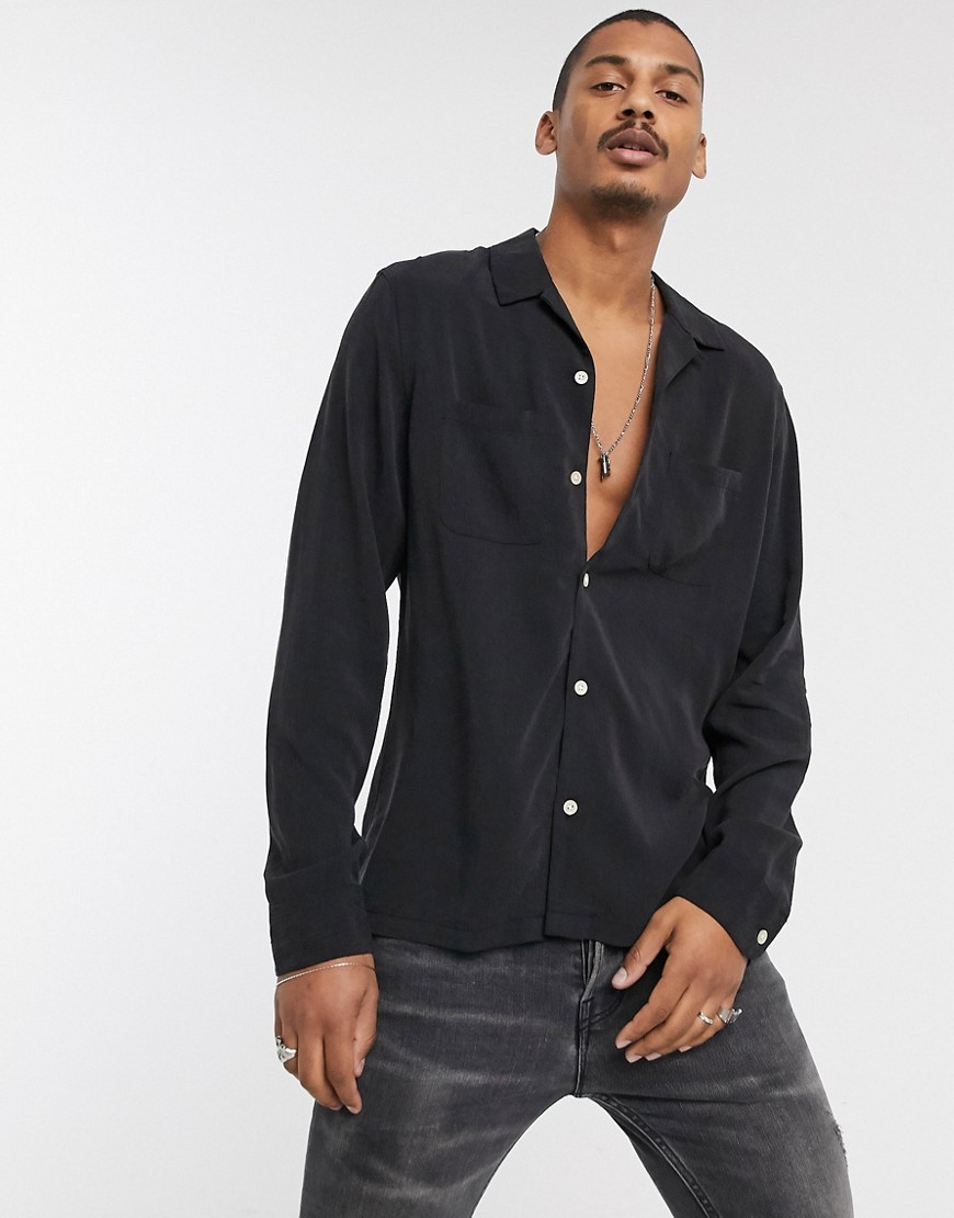 AllSaints - Zacht overhemd met reverskraag in zwart met wassing