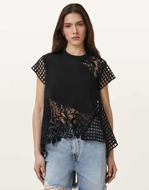 AllSaints - Zala - Gehaakte top in zwart