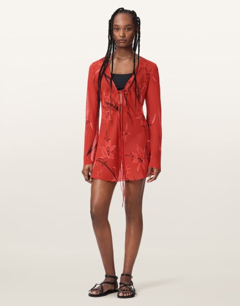 AllSaints – Zalia – Kleid in Petra-Tiefrot - view 1