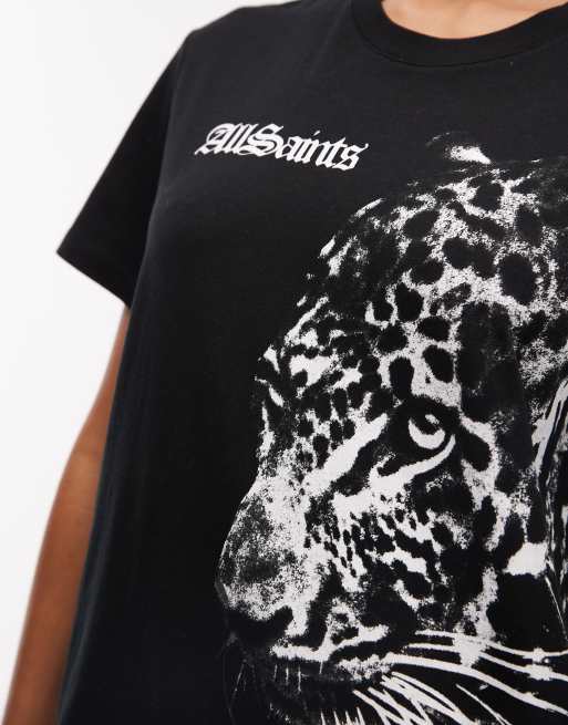 AllSaints zaya graphic short sleeve boyfriend t-shirt in black, 3 of 4