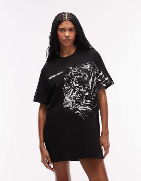 AllSaints zaya short sleeve printed mini tee dress in black - view 1