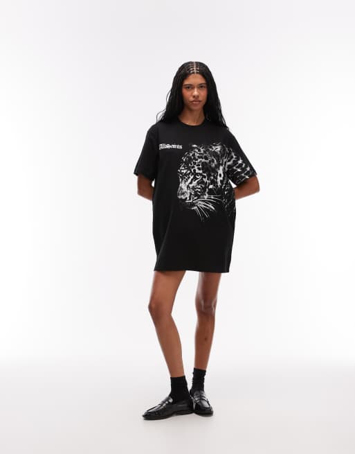 AllSaints - Zaya - Sort T-shirt-minikjole med korte ærmer og print, 3 af 4