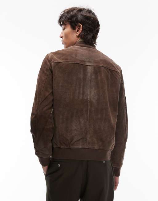 Allsaints Zealand suede bomber jacket in brown - BROWN, 3 of 5