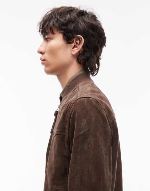Allsaints Zealand suede bomber jacket in brown - BROWN, 4 of 5