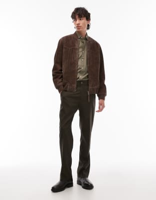 Allsaints Zealand Suede Bomber Jacket In Brown