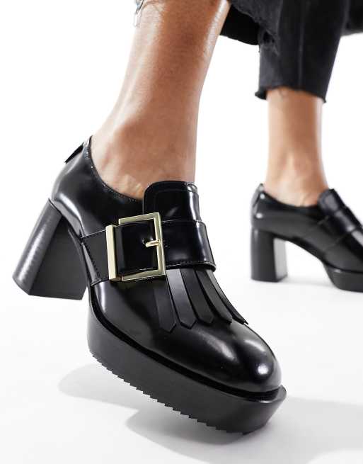 AllSaints – Zia – Svarta högglansiga loafers i läder med klackar, 4 av 4