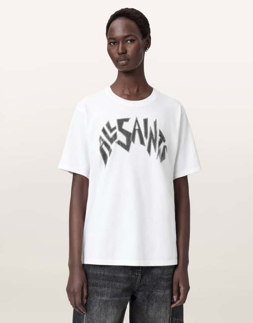 AllSaints – Zinc – Boyfriend-T-Shirt in optischem Weiß