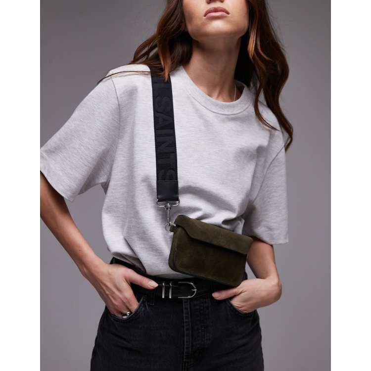 オールセインツ ¥22000 ZOE LEATHER CROSSBODY BAG AllSaints Zoe leather crossbody bag in cracked gunmetal