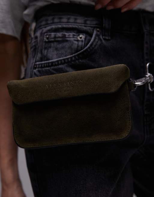 AllSaints Zoe leather crossbody bag in khaki | ASOS